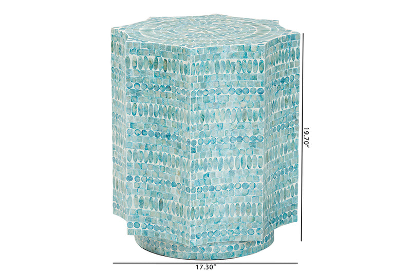 Pietro Modern Bohemian Blue Mother of Pearl End Table