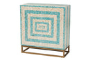 Loften Two-Tone Beige and Blue Mother of Pearl and Gold Metal Storage Cabinet Baxton