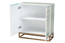 Loften Two-Tone Beige and Blue Mother of Pearl and Gold Metal Storage Cabinet Baxton