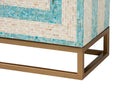 Loften Two-Tone Beige and Blue Mother of Pearl and Gold Metal Storage Cabinet Baxton
