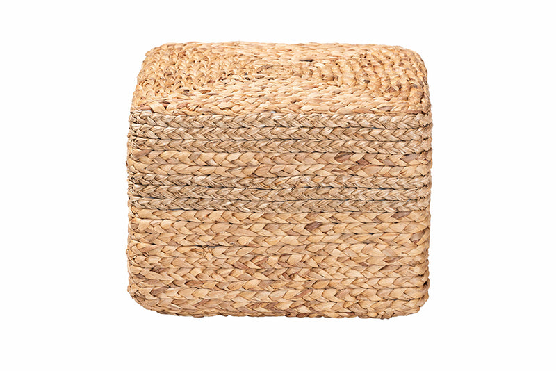 Asli Modern Bohemian Natural Brown Seagrass Accent Footstool