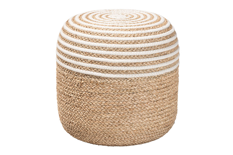 Revelin Modern Bohemian Natural Brown Seagrass and Woven Rope Ottoman Footstool