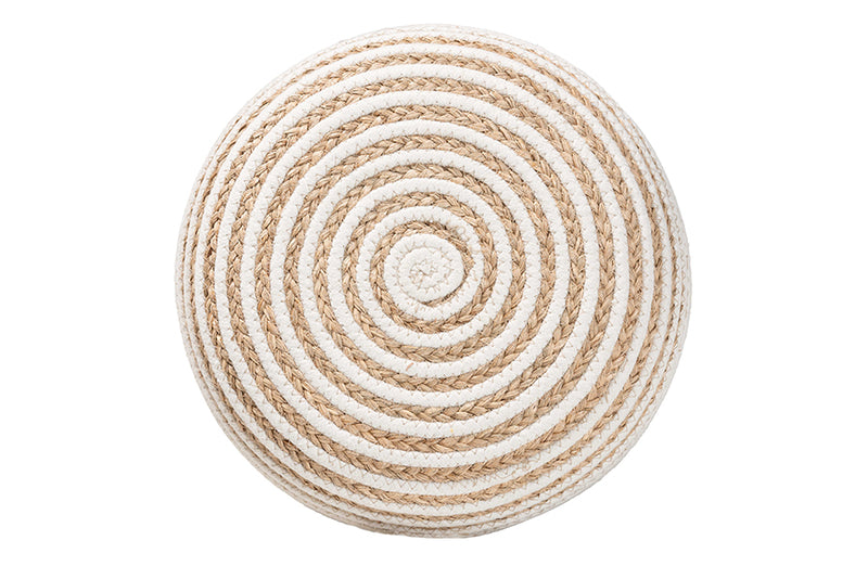 Revelin Modern Bohemian Natural Brown Seagrass and Woven Rope Ottoman Footstool