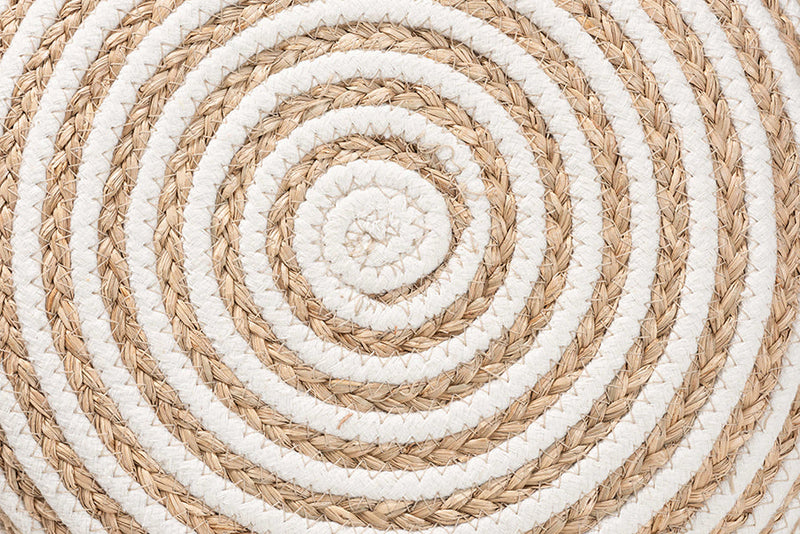 Revelin Natural Brown Seagrass and Woven Rope Ottoman Footstool Baxton