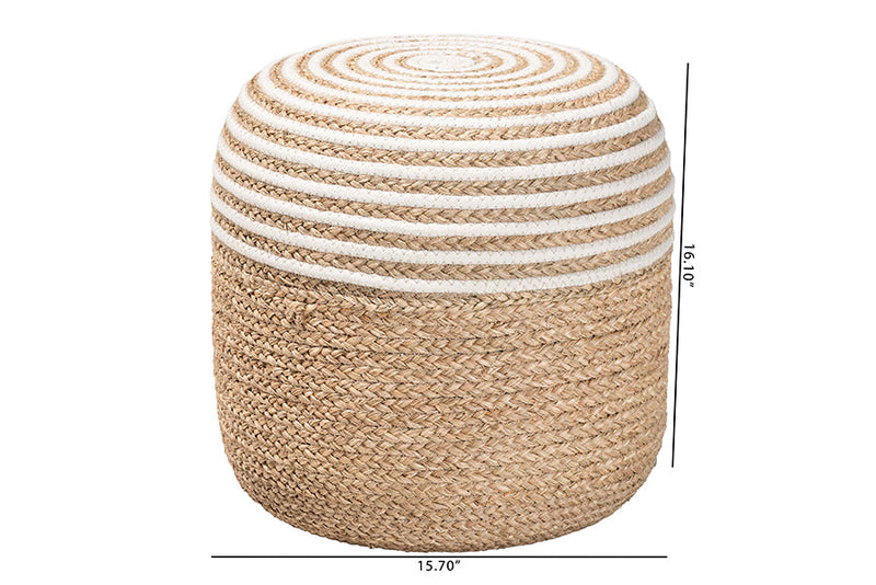 Revelin Natural Brown Seagrass and Woven Rope Ottoman Footstool Baxton