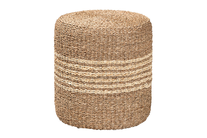 Daisy Modern Bohemian Natural Brown Seagrass Ottoman Footstool