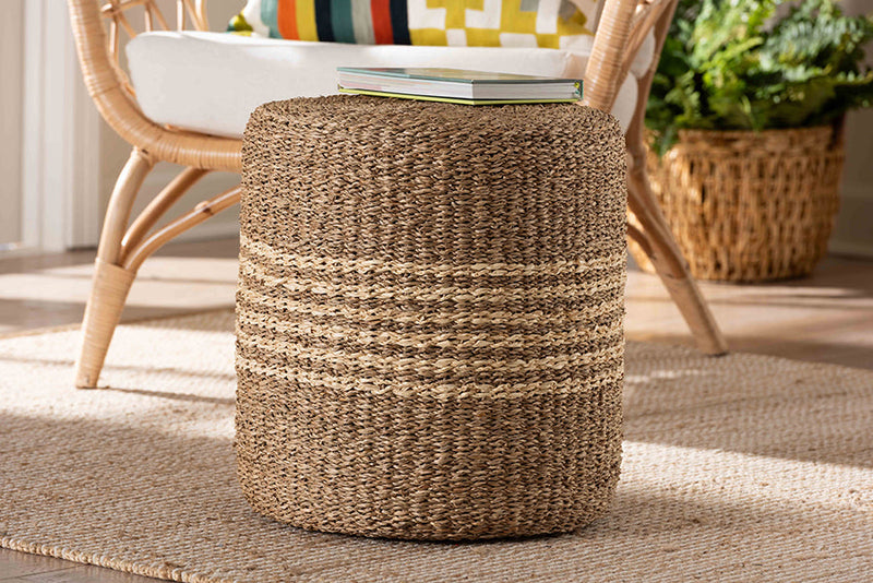 Daisy Natural Brown Seagrass Ottoman Footstool Baxton