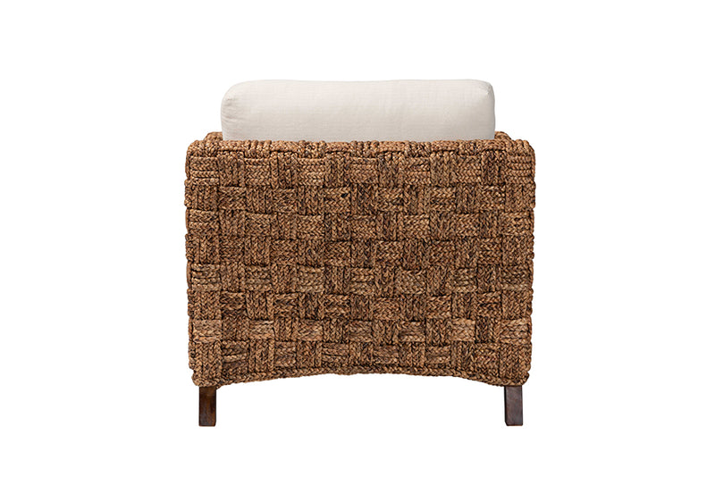 Austin Modern Bohemian Dark Brown Mahogany Wood and Woven Seagrass Arm Chair