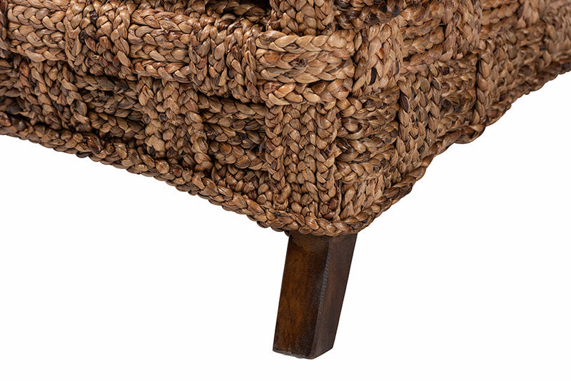 Austin Dark Brown Mahogany Wood and Woven Seagrass Arm Chair Baxton