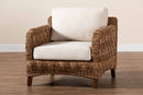 Austin Dark Brown Mahogany Wood and Woven Seagrass Arm Chair Baxton