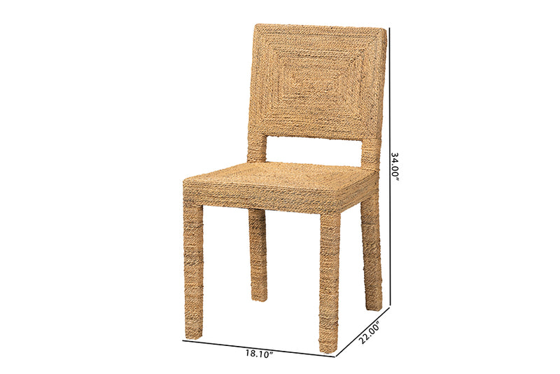 Simona Modern Bohemian Natural Seagrass and Mahogany Wood Dining Chair