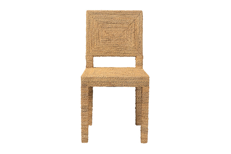 Simona Modern Bohemian Natural Seagrass and Mahogany Wood Dining Chair