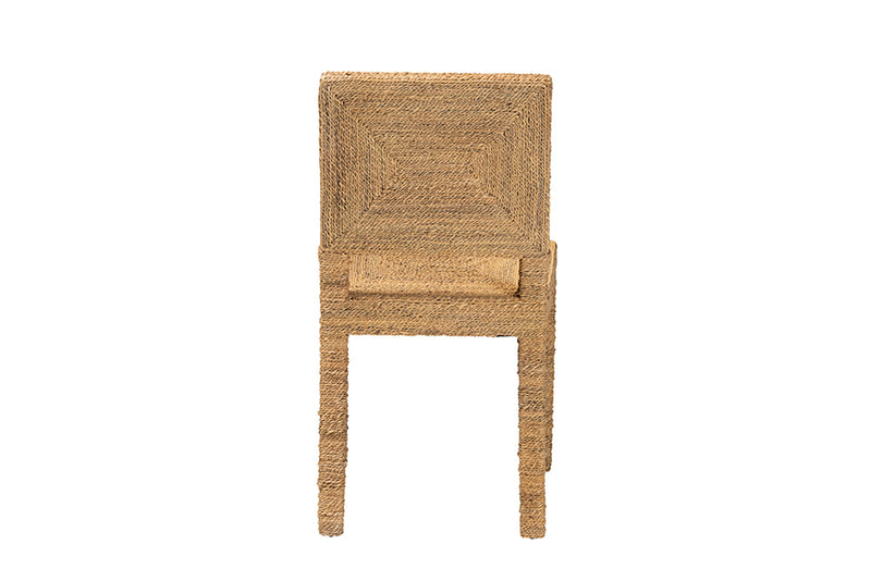 Simona Modern Bohemian Natural Seagrass and Mahogany Wood Dining Chair