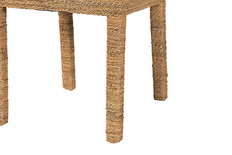 Simona Modern Bohemian Natural Seagrass and Mahogany Wood Dining Chair