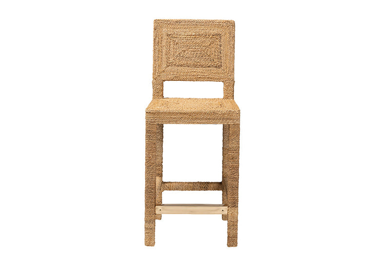 Simona Natural Seagrass and Mahogany Wood Counter Stool Baxton