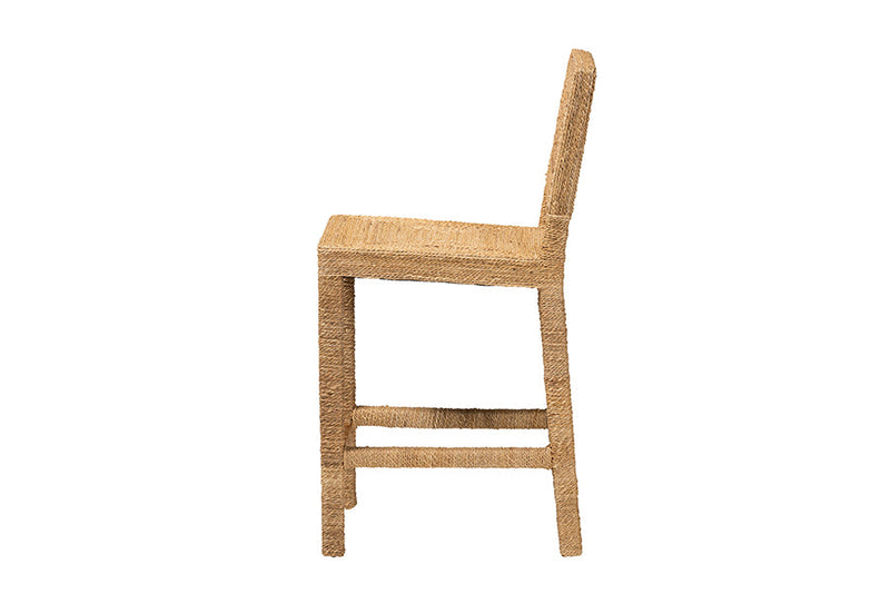 Simona Natural Seagrass and Mahogany Wood Counter Stool Baxton