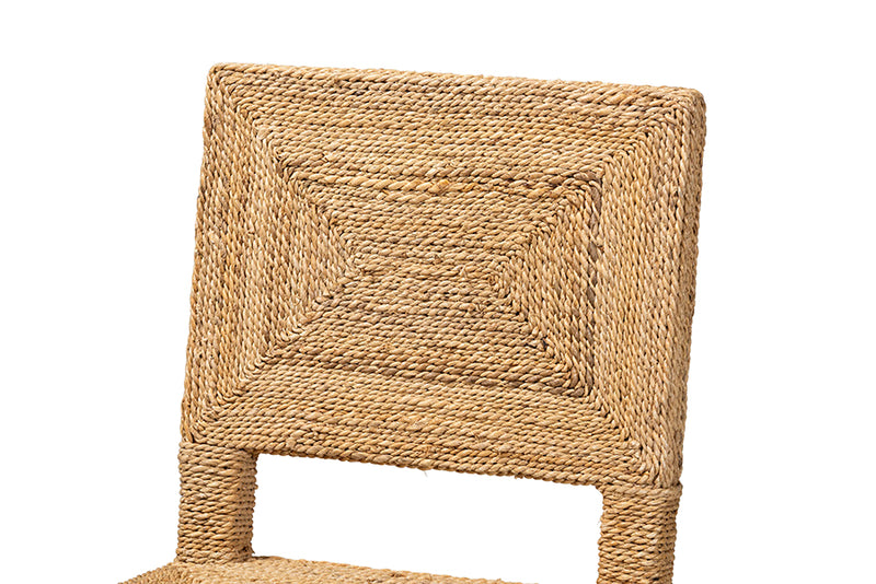 Simona Modern Bohemian Natural Seagrass and Mahogany Wood Counter Stool