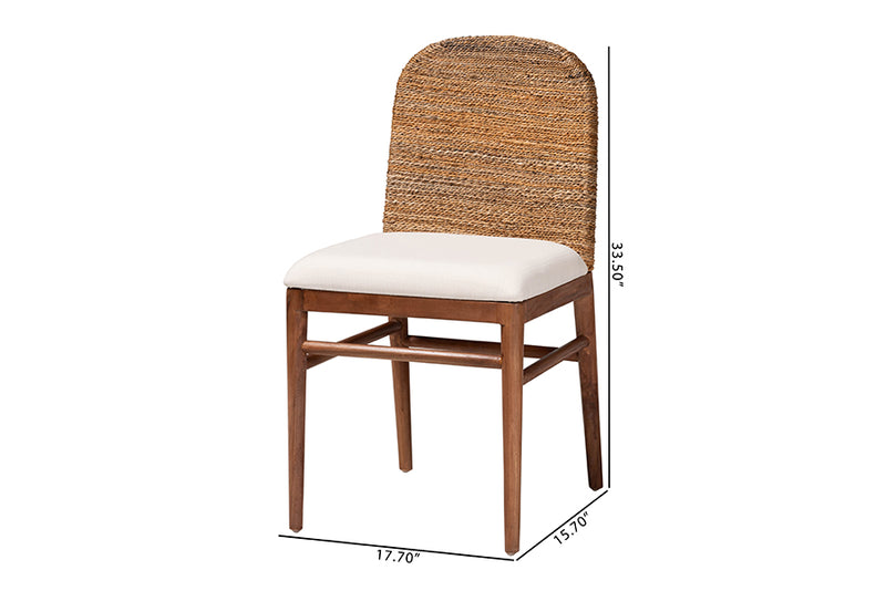 Leon Modern Bohemian Natural Seagrass and Acacia Wood 2-Piece Dining Chair Set