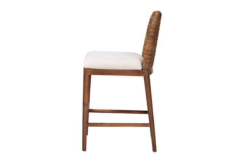 Leon Modern Bohemian Seagrass and Acacia Wood Counter Stool