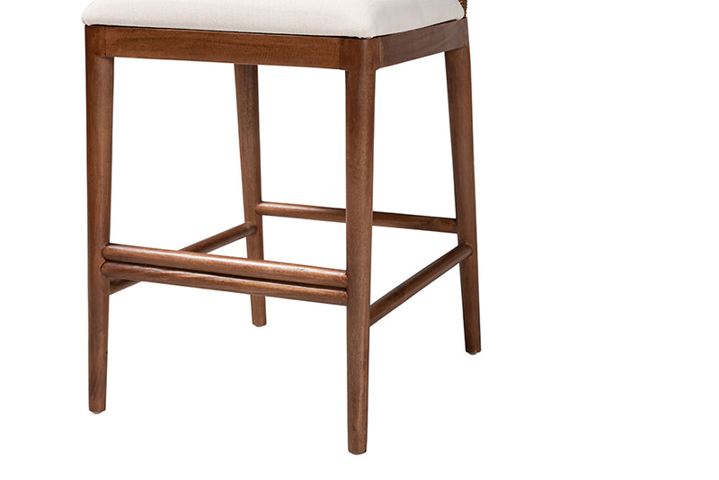 Leon Modern Bohemian Seagrass and Acacia Wood Counter Stool