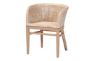 Jerilyn Antique White Washed Rattan and Mahogany Wood Dining Chair Baxton