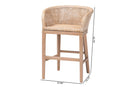 Jerilyn Antique White Washed Rattan and Mahogany Wood Counter Stool Baxton