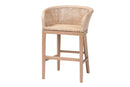 Jerilyn Antique White Washed Rattan and Mahogany Wood Counter Stool Baxton