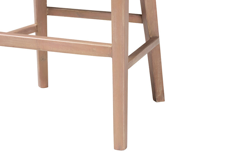Jerilyn Antique White Washed Rattan and Mahogany Wood Counter Stool Baxton