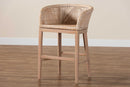 Jerilyn Antique White Washed Rattan and Mahogany Wood Counter Stool Baxton