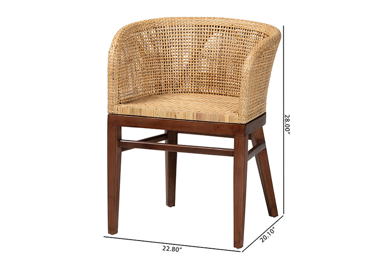 Jerilyn Modern Bohemian Natural Rattan and Walnut Brown Acacia Wood Dining Chair