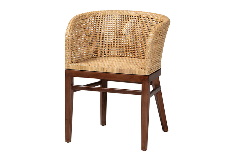 Jerilyn Modern Bohemian Natural Rattan and Walnut Brown Acacia Wood Dining Chair