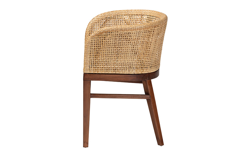 Jerilyn Modern Bohemian Natural Rattan and Walnut Brown Acacia Wood Dining Chair