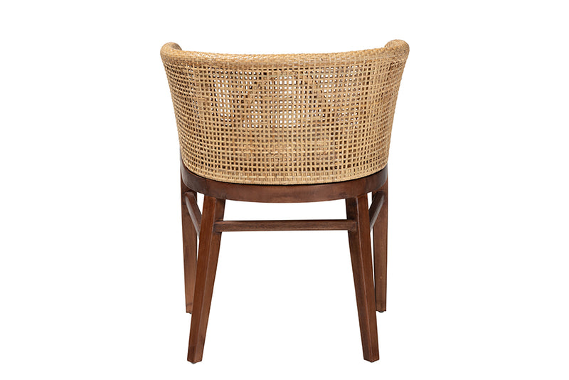 Jerilyn Modern Bohemian Natural Rattan and Walnut Brown Acacia Wood Dining Chair