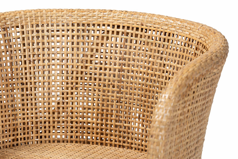 Jerilyn Modern Bohemian Natural Rattan and Walnut Brown Acacia Wood Dining Chair