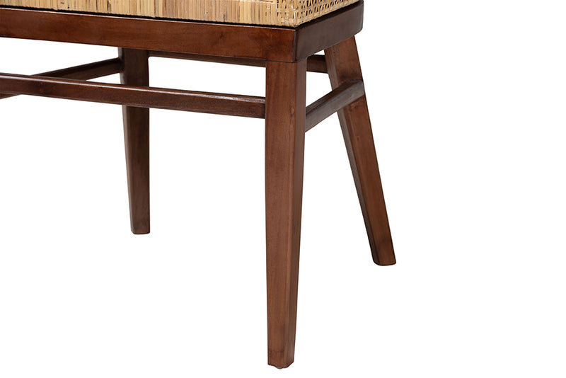 Jerilyn Modern Bohemian Natural Rattan and Walnut Brown Acacia Wood Dining Chair