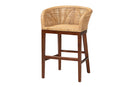 Jerilyn Natural Rattan and Walnut Brown Acacia Wood Counter Stool Baxton