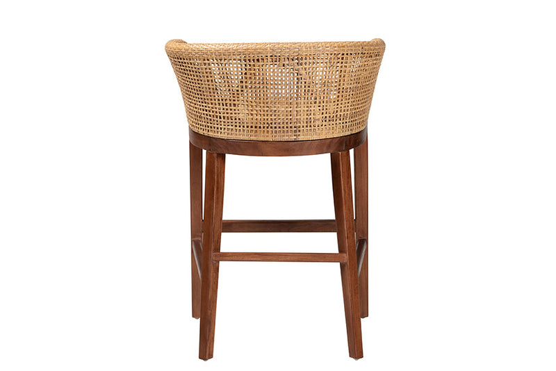 Jerilyn Natural Rattan and Walnut Brown Acacia Wood Counter Stool Baxton