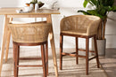 Jerilyn Natural Rattan and Walnut Brown Acacia Wood Counter Stool Baxton