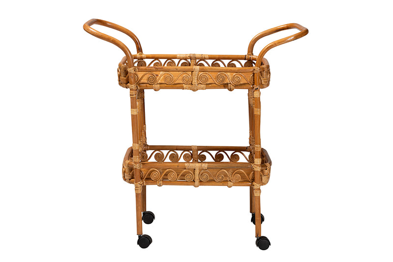 Eviana Modern Bohemian Natural Brown Rattan Kitchen Cart