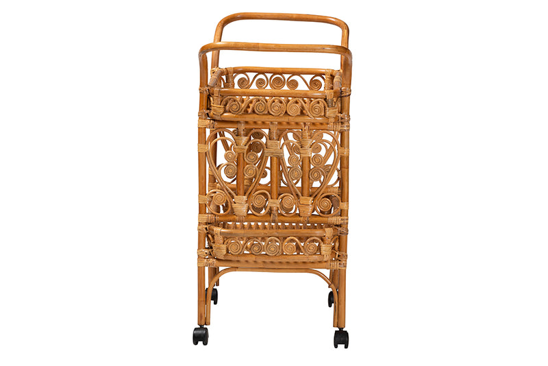 Eviana Modern Bohemian Natural Brown Rattan Kitchen Cart