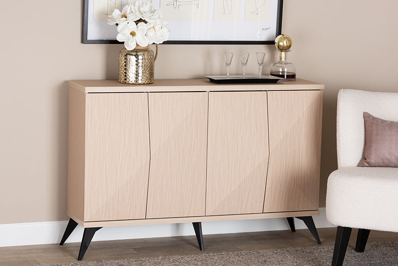 Ana Mid-Century Modern Two-Tone Light Brown and Black Wood 4-Door Sideboard Buffet