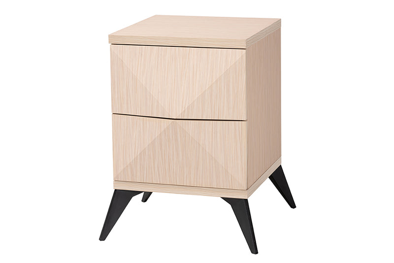 Ana Mid-Century Modern Two-Tone Light Brown and Black Wood 2-Drawer Nightstand