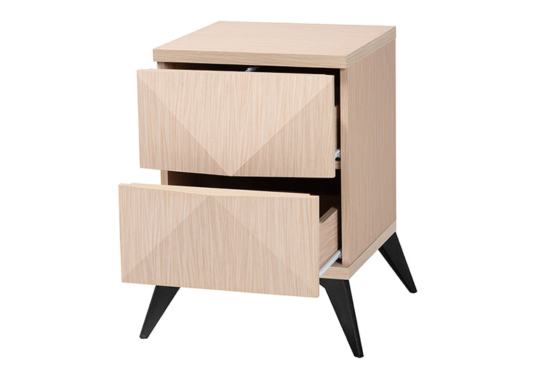 Ana Mid-Century Modern Two-Tone Light Brown and Black Wood 2-Drawer Nightstand