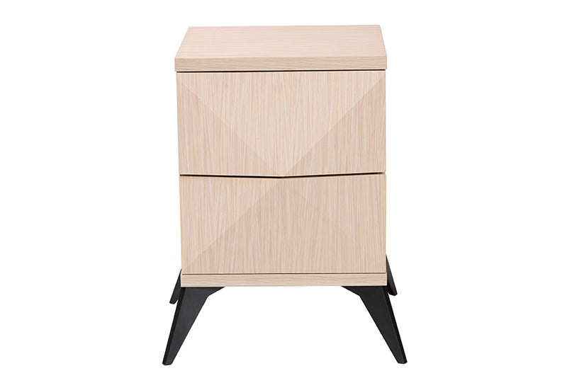 Ana Mid-Century Modern Two-Tone Light Brown and Black Wood 2-Drawer Nightstand