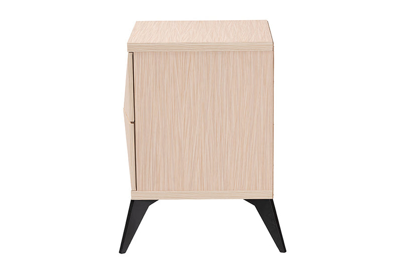 Ana Two-Tone Light Brown and Black Wood 2-Drawer Nightstand Baxton