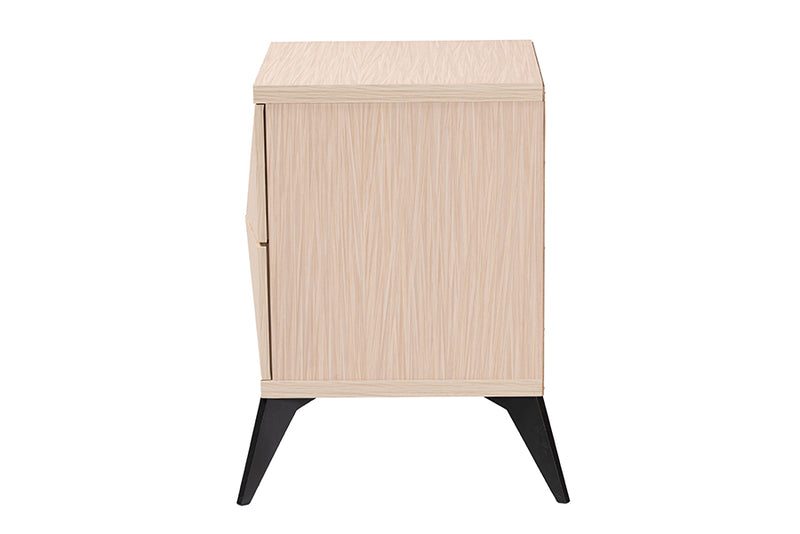 Ana Mid-Century Modern Two-Tone Light Brown and Black Wood 2-Drawer Nightstand