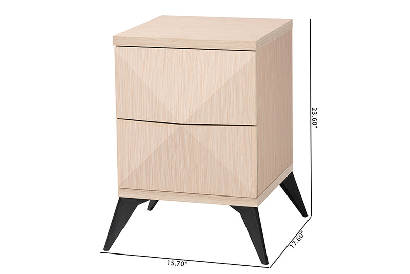 Ana Mid-Century Modern Two-Tone Light Brown and Black Wood 2-Drawer Nightstand