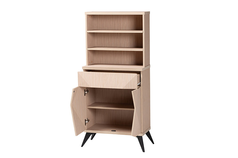 Ana Two-Tone Light Brown and Black Wood Kitchen Cabinet Baxton