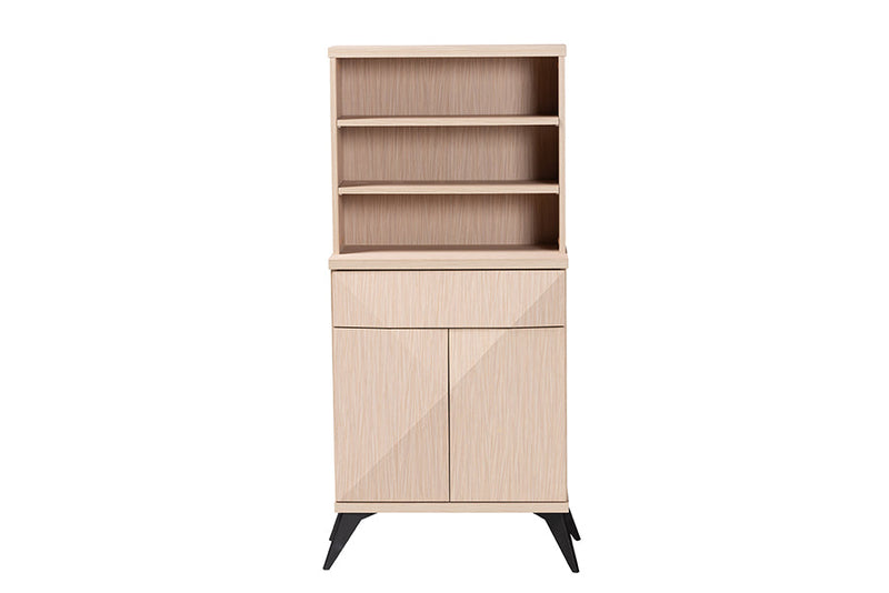 Ana Two-Tone Light Brown and Black Wood Kitchen Cabinet Baxton