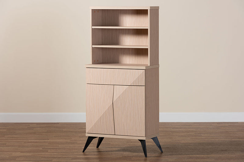 Ana Two-Tone Light Brown and Black Wood Kitchen Cabinet Baxton